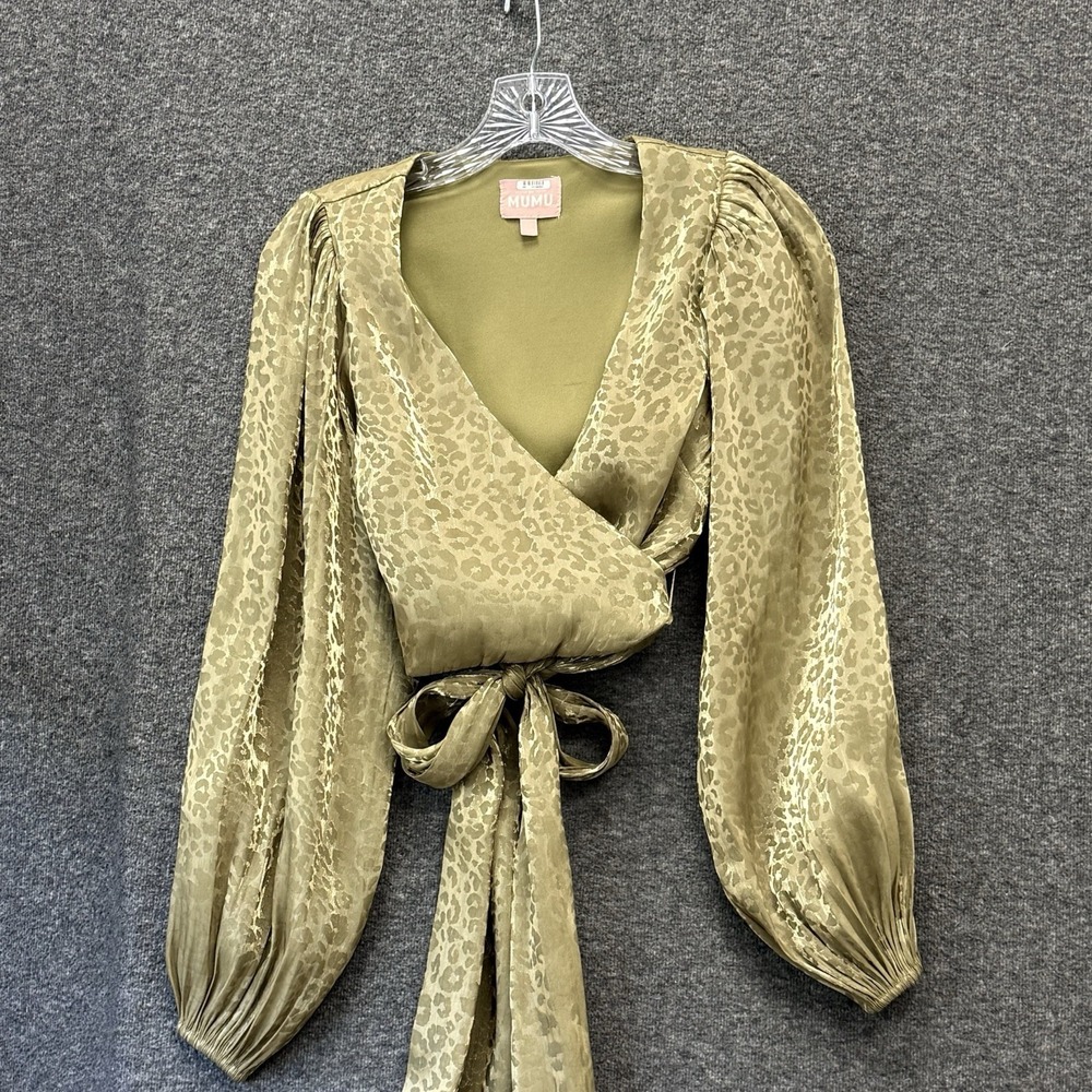 Y2K Satin Leopard Wrap Top Size XS Metallic Club Going Out Party Girl Glam Chic